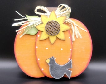 Fall Pumpkin Decor, Fall Decoration, Pumpkin Decoration, Fall Pumpkin Shelf Sitter, Sunflower Decoration, Pumpkin with Sunflower Decoration