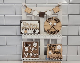 S'more Tier Tray Decor, S'more Decor, Let's Get Toasted, Smore Tier Tray Signs, Hand Painted Smore Tier Tray Set, Smore Signs for Tier Trays