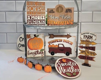 Fall Tier Tray Decor, Pumpkin Spice, Pumpkin Patch, Fall Tier Tray Bundle, Hand Painted Fall Tier Tray Set, Fall Signs for Tier Trays