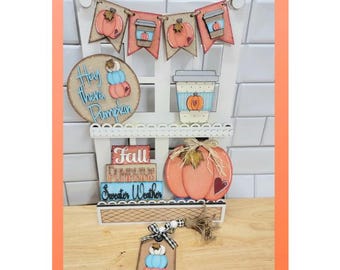 Fall Tier Tray Decor, Painted Wood Pumpkin Banner, 6-Piece Set