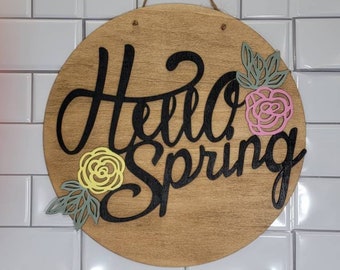 Hello Spring Door Hanger, Spring Door Hanger, Spring Decor, Spring Decoration, Spring Door Hanger, Floral Spring Decor, Wood Door Hanger