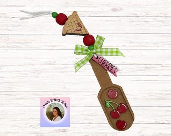 Handmade Cherry Wood Scoop Decor: Faux Food Tiered Tray Accent