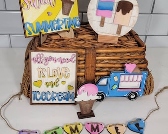 Summer Tier Tray Decor, Ice Cream Decor, Summer Tier Tray Bundle, Hand Painted Summer Tier Tray Set, Summer Signs for Tier Trays