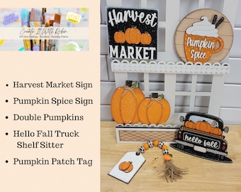 Hand Painted Fall Tier Tray Decor Set, Hello Truck Shelf Sitter
