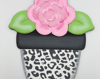 Whimsical Floral Planter, Animal Print Attachment, Floral Porch Leaner Attachment, Whimsical Wreath Attachment, Animal Print Wood Sign Decor