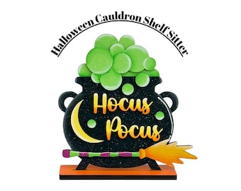 Estantería de caldero de Halloween pintada a mano: decoración otoñal espeluznante