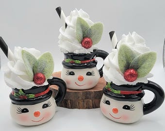 Taza con forma de muñeco de nieve en miniatura, bandeja de varios niveles para decoración invernal.