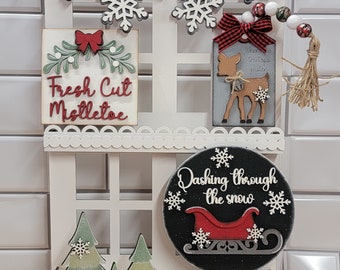 Mistletoe Christmas Tier Tray Decor, Wood Signs with Deer
