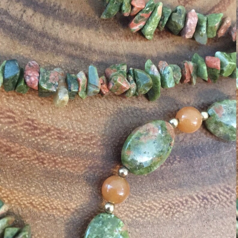 Unakite and Apricot Quartz Necklace and Bracelet Etsy