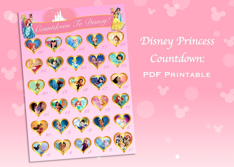 Disney Princess Countdown Calendar Vacation Calendar | Etsy