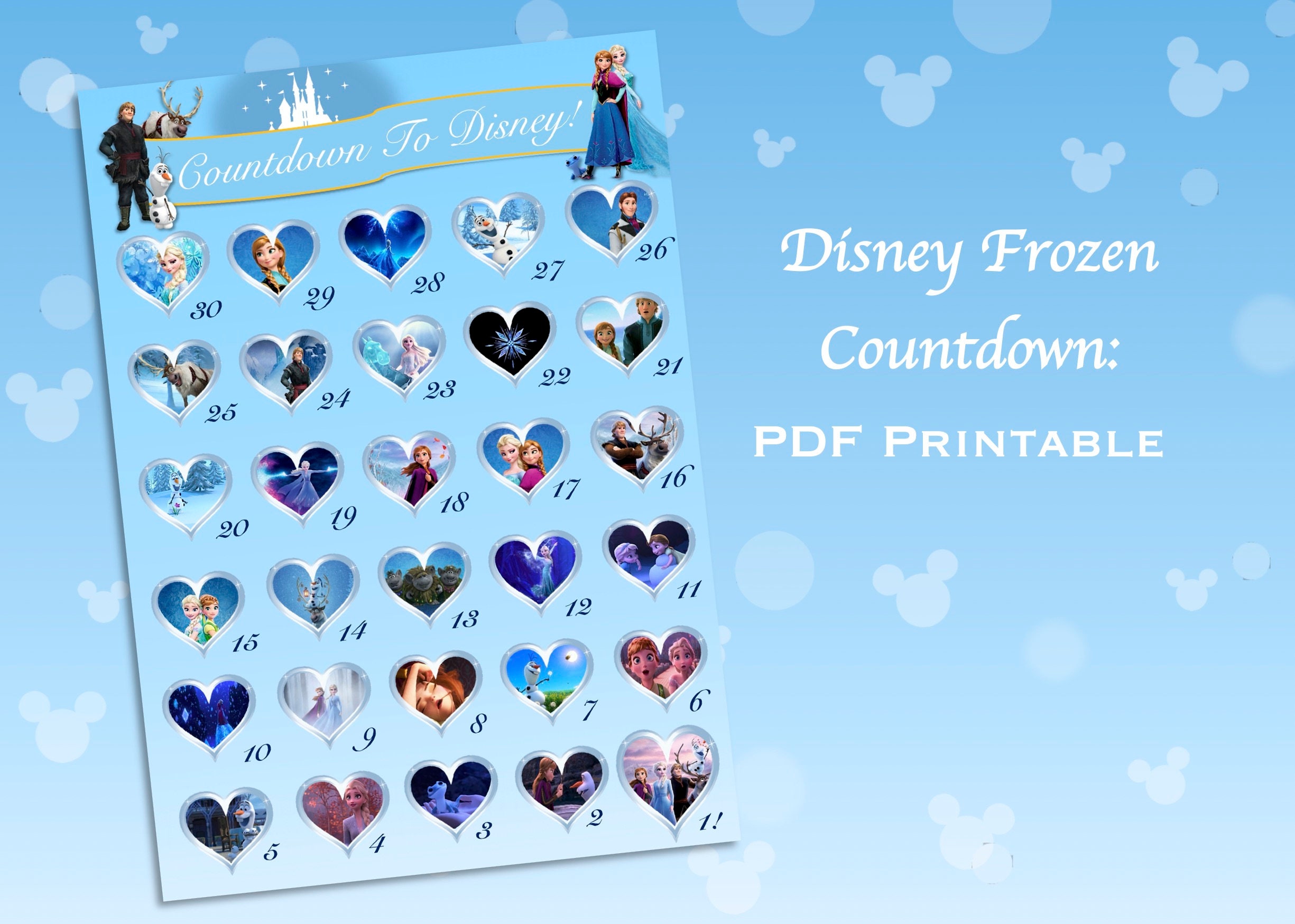 Disney Frozen Countdown Calendar Vacation Calendar Frozen Etsy