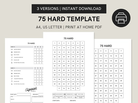 Printable 75 Hard Template A4 75 Hard Weekly 75 Hard - Etsy