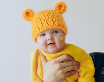 Baby bear hat, Infant boy coming home outfit, newborn boy coming home outfit, newborn boy hat, knit baby hat, crochet baby hat