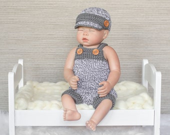 Baby boy clothes, knit newborn romper, baby boy come home outfit, baby boys overalls, baby hospital outfit, baby jumpsuit, take home outfit