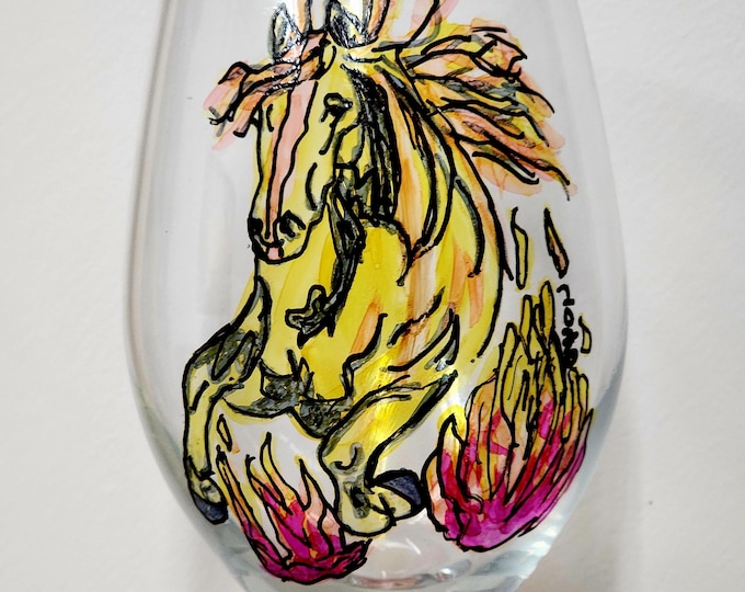 Special edition "Year of the horse" hand engraved and hand painted wine glasses