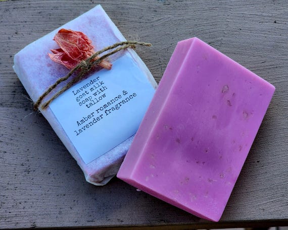 Handcrafted lavender goat milk & tallow soap w/ lavender and Amber romance fragrance