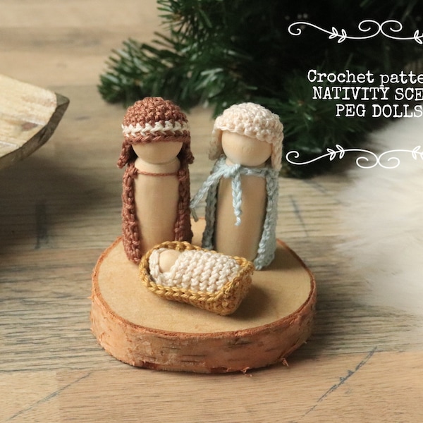 Crochet nativity scene peg dolls , gehaakte kerststal , PDF pattern Christmas peg dolls