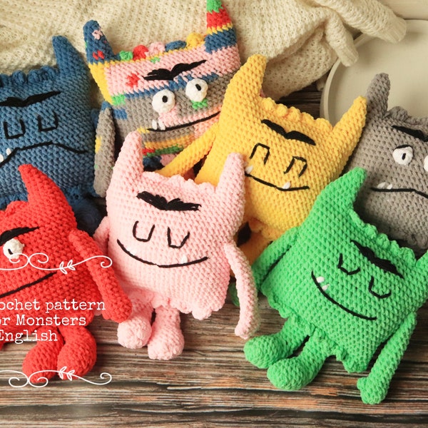 Patrón de crochet PDF The Color Monsters, DIY monstruos de emociones, monstruos de colores amigurumi