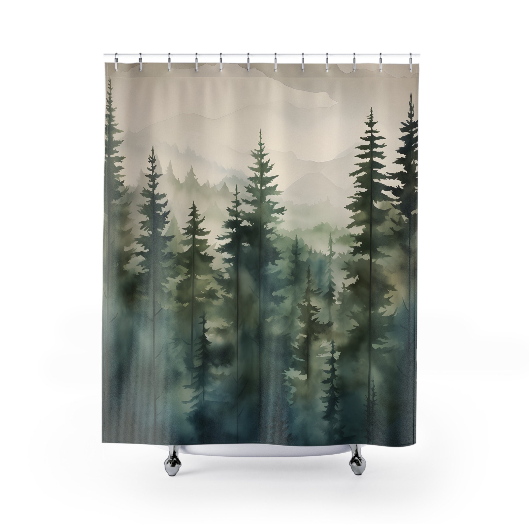Misty Mountain Forest Shower Curtain Enchanting Pine Trees Polyester