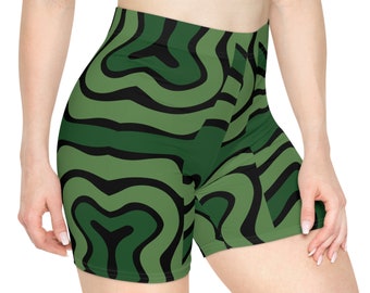 Psychedelische grüne Biker-Shorts für Damen