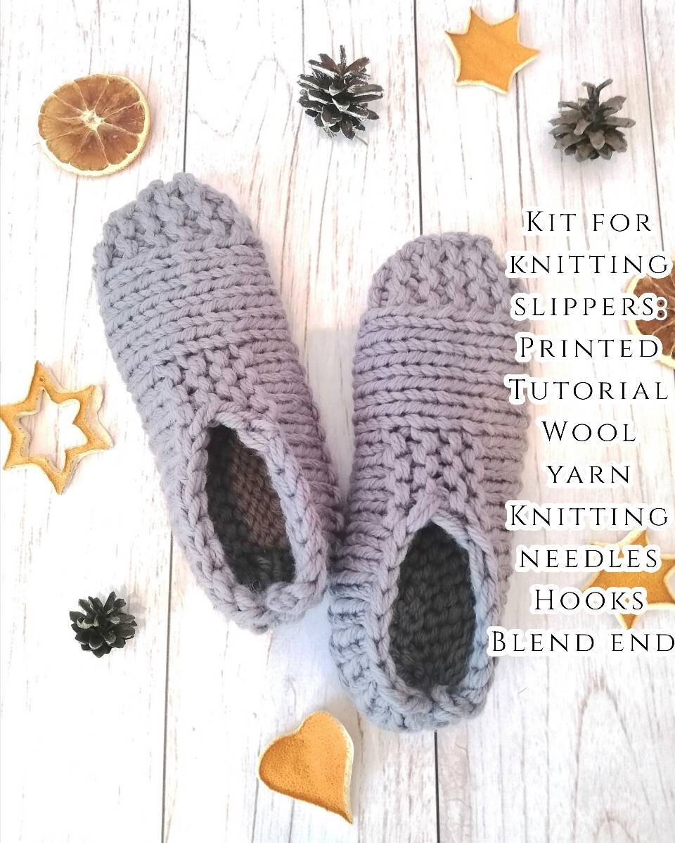 Kit for knitting slippers Tutorial knitting slippers Set for Etsy