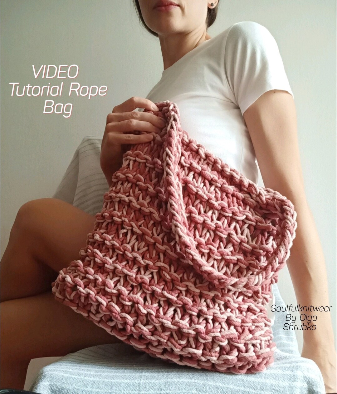 Rope Bag Pattern Video Tutorial Knitting Bag Shoulder Etsy
