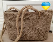Crochet beach tote, French bag, Market jute bag, Flax crochet tote, Grocery bag, Shoulder bag, Straw beach bag, Straw summer bag, Jute tote