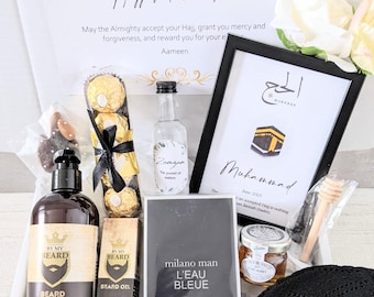 Luxury Mens Umrah Mubarak Gift Box: Beard Carel/Zamzam Water/Personalised Frame/Islamic Gift For Him/Sunnah Gift/Husband/Dad/Hajj Mubarak