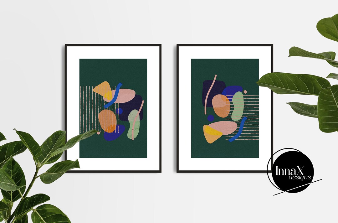 Mid Century Modern Art Set of 2 Geometric Abstract Printable Etsy