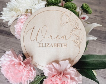 Personalized Baby Name Disc / Wooden Baby Disc / Baby Announcement Disc / Wooden Birth Announcements / Newborn Photo Disc / Baby Photo Prop