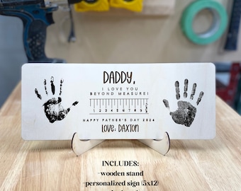 Kit de pintura personalizado con huellas de manos para regalo del Día del Padre, letrero de madera de abedul báltico