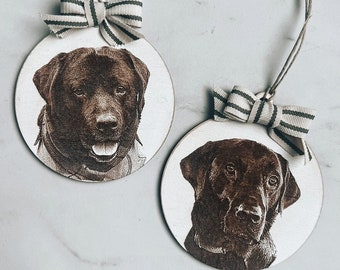 Engraved Pet Portrait | Custom Dog Christmas Ornament | Pet Memorial Ornament | Cat Christmas Photo Ornament | Pet Car Charm