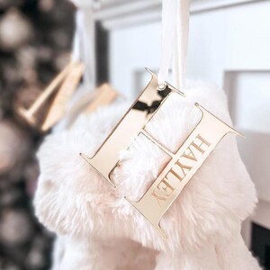 Étiquette pour bas de Noël en or, décoration de Noël monogramme, étiquette pour bas de Noël avec lettre initiale, décoration de Noël neutre moderne, étiquette pour bas en or rose