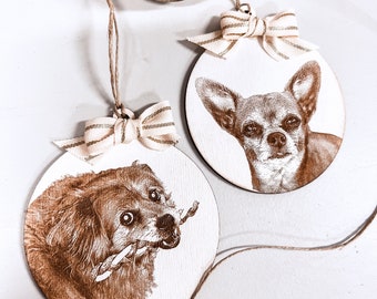 Engraved Pet Portrait | Custom Dog Christmas Ornament | Pet Memorial Ornament | Cat Christmas Photo Ornament | Pet Car Charm