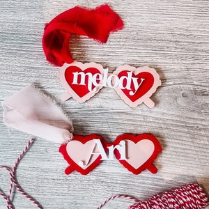 Valentine&#39;s Day Basket Tag, Personalized Name Tag, Custom Basket Tag, Acrylic Heart Glasses Tag, Easter Basket Tag, Feminine Name Tag