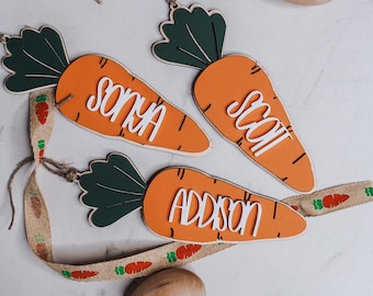 Etiqueta personalizada para cesta de Pascua con zanahoria: nombre personalizado para niños, decoración de primavera