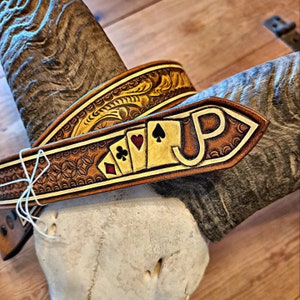 Hand tooled leather belt. Custom. 135 dollars and up.