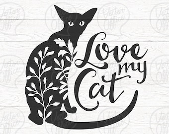 Love My Cat SVG: Floral Cat Lover Design (Digital Download)