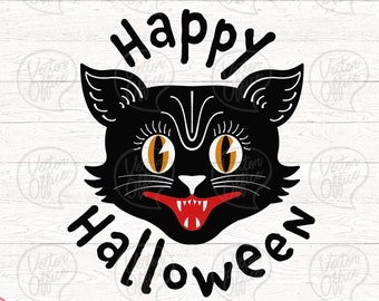 vintage Halloween svg, Happy Halloween svg, vintage Black Cat svg, Halloween Svg, Cut file, Svg, Dxf, Pdf, Png, Eps