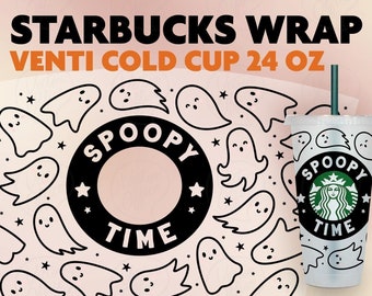 Spoopy time, Halloween Ghost Starbucks Venti Cold Cup 24 Oz Tumbler Template, Spooky SVG, Svg, Png, fichiers DXF pour Cricut