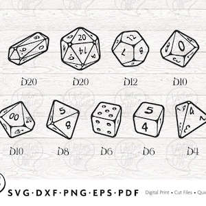 Bundle: DnD Dice SVG, Dungeons and Dragons svg, d20 Dice, Dice Clipart, dnd Iron On, Dice Cut File, Polyhedral Dice, Pdf, Png, Eps, Svg, Dxf