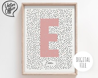 DOTS - Impresión de nombre personalizada, impresión de letra inicial, impresión de pared con monograma inicial, arte de letras para guardería, impresión de pared para guardería, IMPRIMIBLE