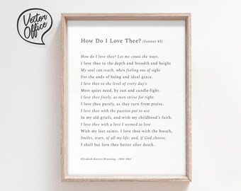 How Do I Love Thee?, Elizabeth Barrett Browning, Love Poem Print, Typographic Print, Printable, Instant Download, Pdf, Jpg