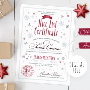 PRINTABLE Personalised Nice List Certificate, PRINTABLE A4, Official ...