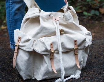 Cream Day Backpack, Large Bag, Canvas Bag, Purse