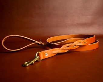 Classic Leather Dog Leash in English Tan Color, Made in Portland, Oregon, USA