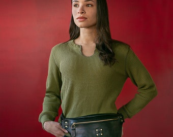 Personalized Leather Fanny Pack, Bum Bag with adjustable strap. Uni Sex. Handcrafted in Portland, Oregon, USA.