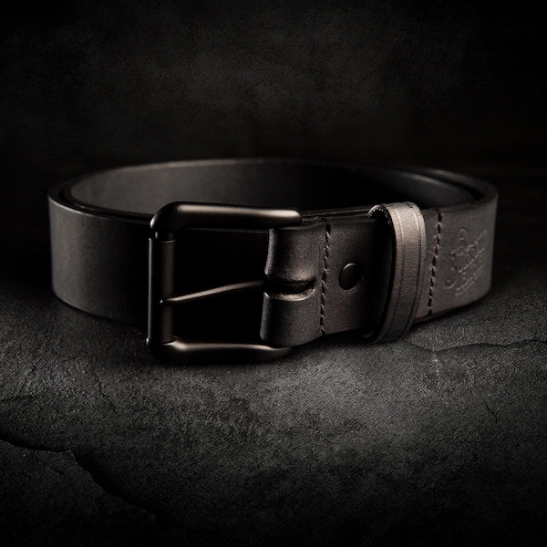 All Black collection | Handcrafted Durable Leather Belt for Him | Personalization Available | Gift for him, Made in Portland, Oregon, USA