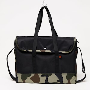 Black/Camo Waterproof Briefcase, Crossbody Professional Bag, Black, Camo, Pastel Business, Student, College, High School, Travel, Structured