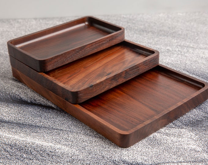 Walnut Wood Trays. Stackable Modular Design. Catch All Valet Tray Organizer. Handmade in Portland Oregon, USA.